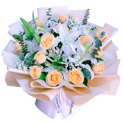 桂林16朵香槟玫瑰2支百合，爱的温暖和幸福