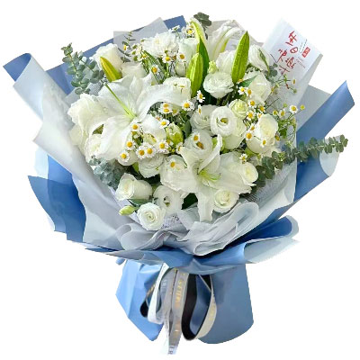 桂林11朵白玫瑰桔梗百合，爱永恒不息