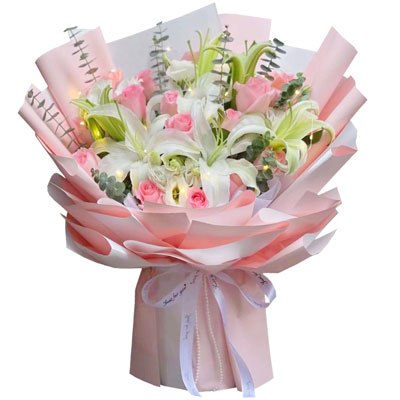 桂林16朵粉玫瑰百合，感情稳定坚固